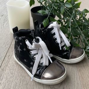 Stylish high top zip up black sneakers for toddler